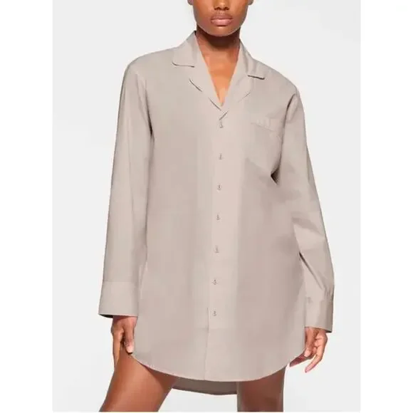 New SKIMS Cotton Poplin Sleep Shirt Dress Oversized SZ XXS-M